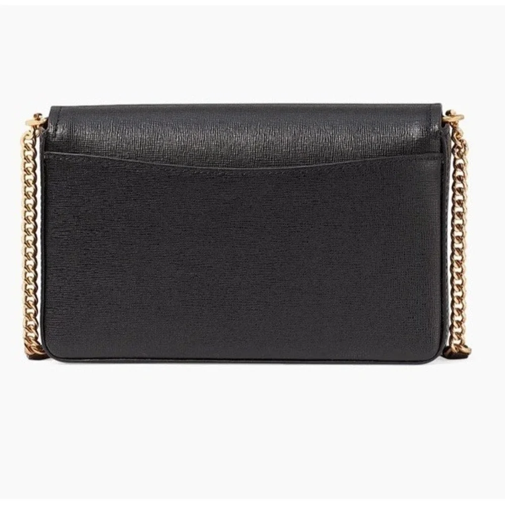 NWT Kate Spade Morgan Black Leather‎ Flap On A Chain Wallet Crossbody Strap